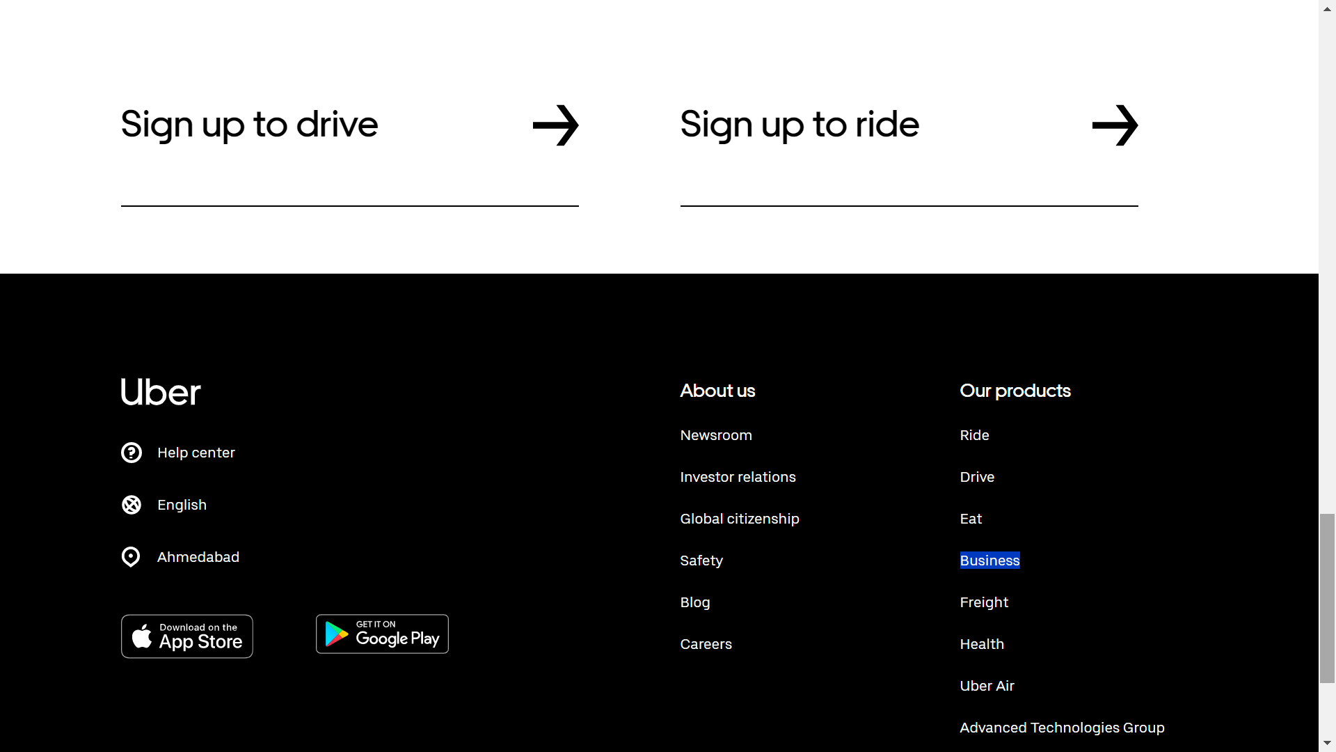 Uber Bottom signup