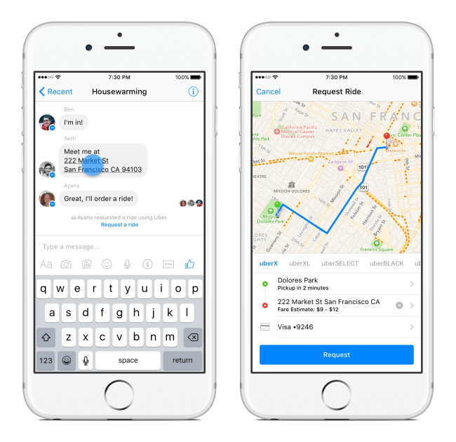 Facebook messenger and uber 