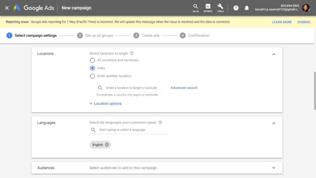 Google Ads Campaign settings